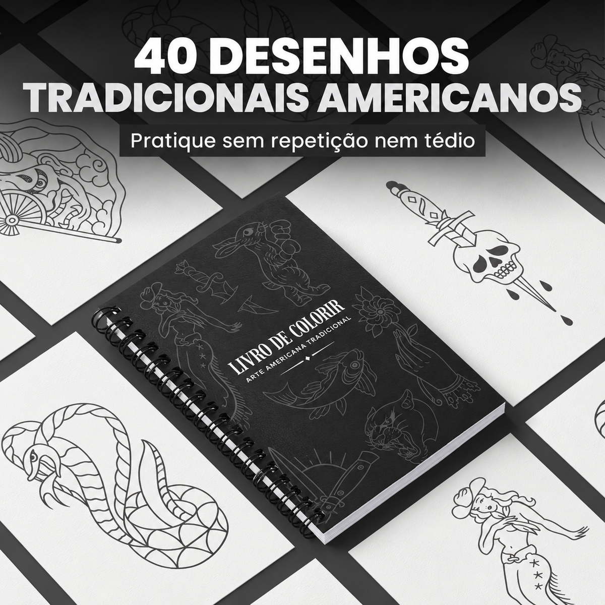 Livro de Colorir de Tatuagem Tradicional Americana